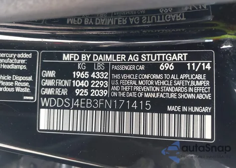 2015 Mercedes-Benz Cla 250 from USA, damaged, VIN WDDSJ4EB3FN171415